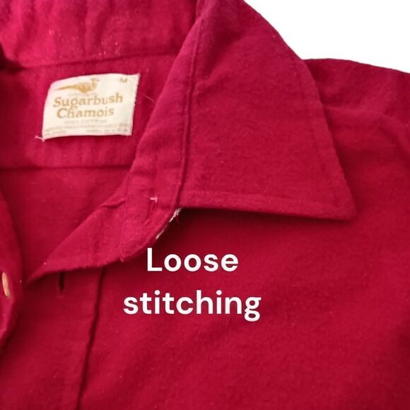 Vintage Sugarbush Chamois Shirt M Mens Red Flannel USA 70s 80s Button Front - Picture 12 of 14